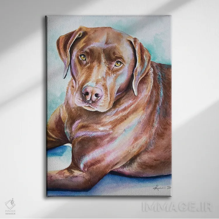 تابلو دکوراتیو لابرادور شکلاتی اثر لینزی کیوی - نمای روبهرو روی دیوار