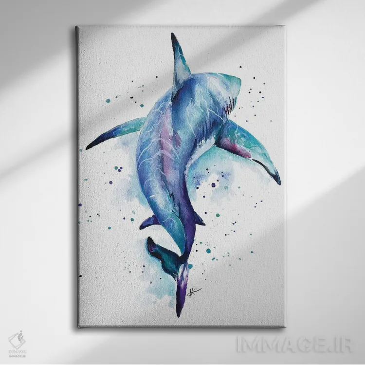 تابلو دکوراتیو کوسه اثر لینزی کیوی - نمای روبهرو روی دیوار