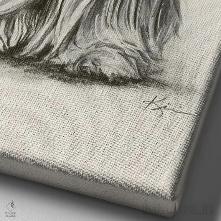 تابلو دکوراتیو طرح اسکچ یورکشایر تریر اثر لینزی کیوی - نمای نزدیک بافت بوم