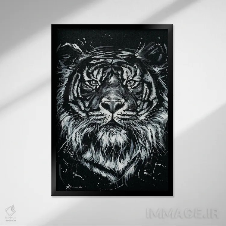 تابلو دکوراتیو ببر اثر لینزی کیوی - نمای قابدار مشکی