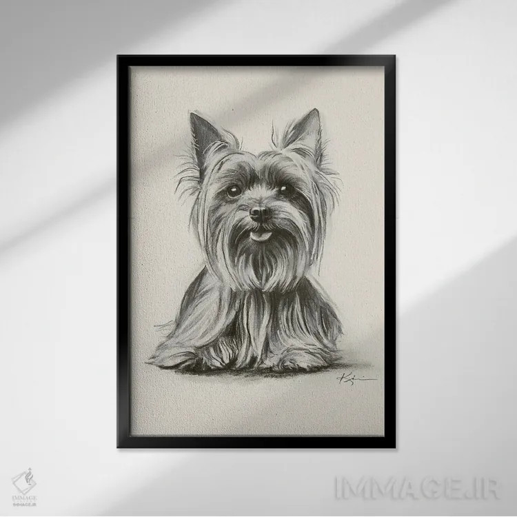 تابلو دکوراتیو طرح اسکچ یورکشایر تریر اثر لینزی کیوی - نمای قابدار مشکی