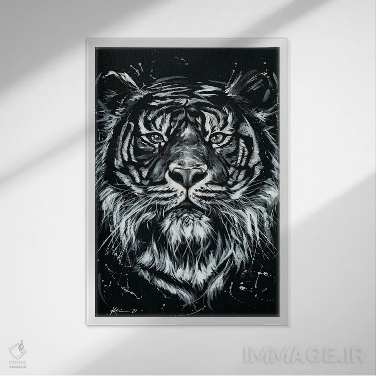 تابلو دکوراتیو ببر اثر لینزی کیوی - نمای قابدار سفید