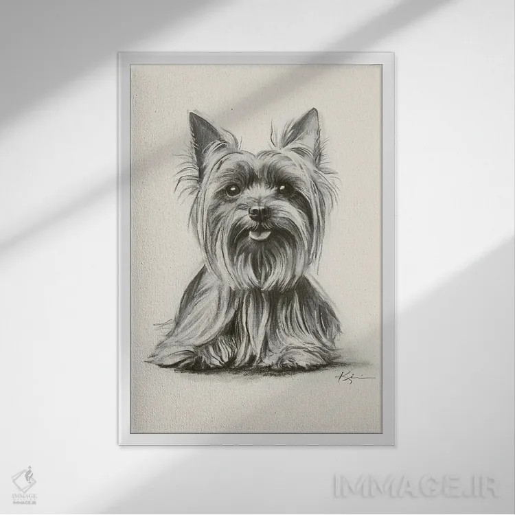 تابلو دکوراتیو طرح اسکچ یورکشایر تریر اثر لینزی کیوی - نمای قابدار سفید