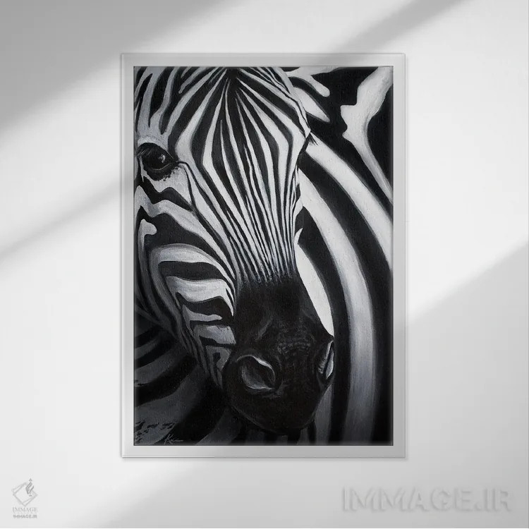 تابلو دکوراتیو گورخر اثر لینزی کیوی - نمای قابدار سفید