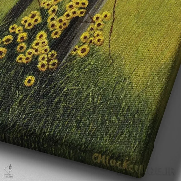 تابلو دکوراتیو ردیف حصار اثر شریل میلر لکی - نمای نزدیک بافت بوم