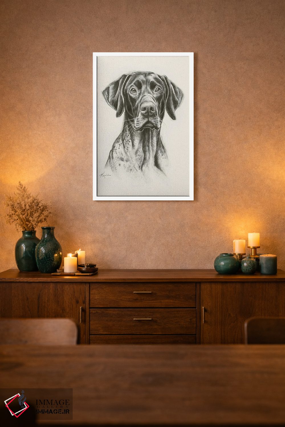 تابلو دکوراتیو طرح اسکچ پوینتر موکوتاه آلمانی اثر لینزی کیوی - D1W