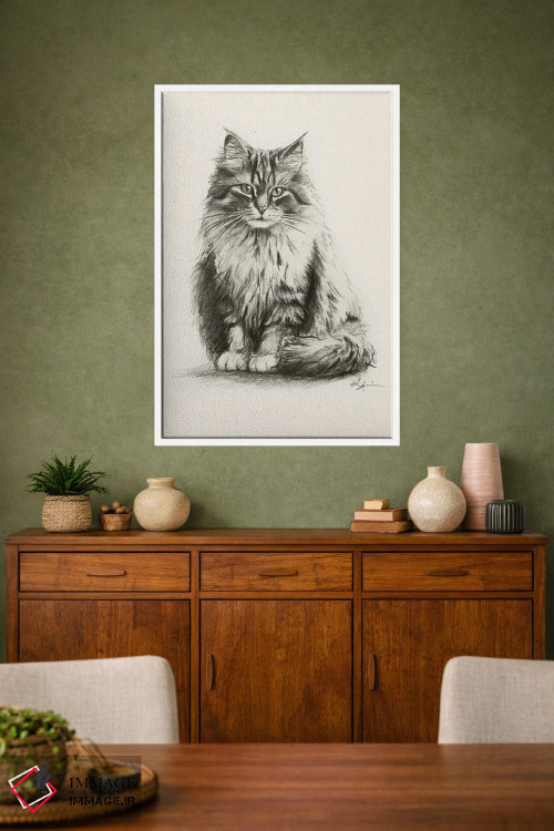 تابلو دکوراتیو طرح اسکچ گربه سیبری اثر لینزی کیوی - D1W