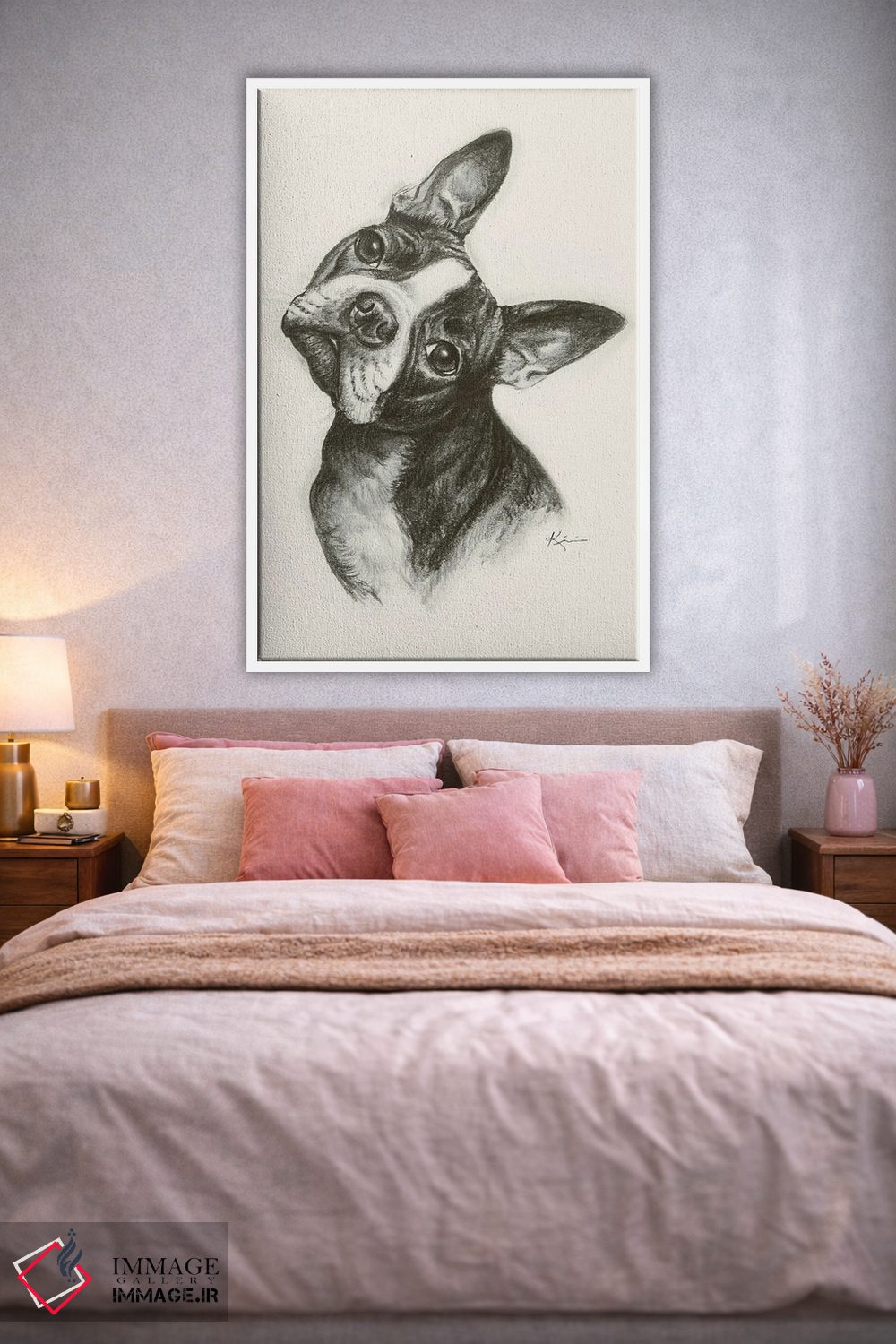 تابلو دکوراتیو طرح اسکچ بوستون تریر اثر لینزی کیوی - D1W