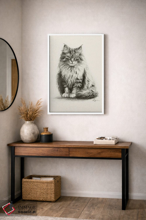 تابلو دکوراتیو طرح اسکچ گربه سیبری اثر لینزی کیوی - D2W