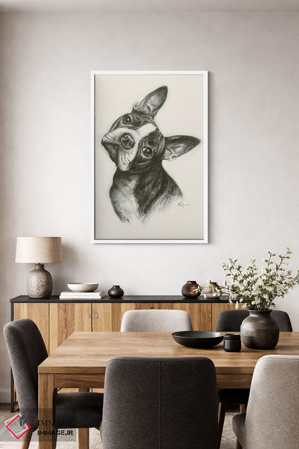 تابلو دکوراتیو طرح اسکچ بوستون تریر اثر لینزی کیوی - D4W