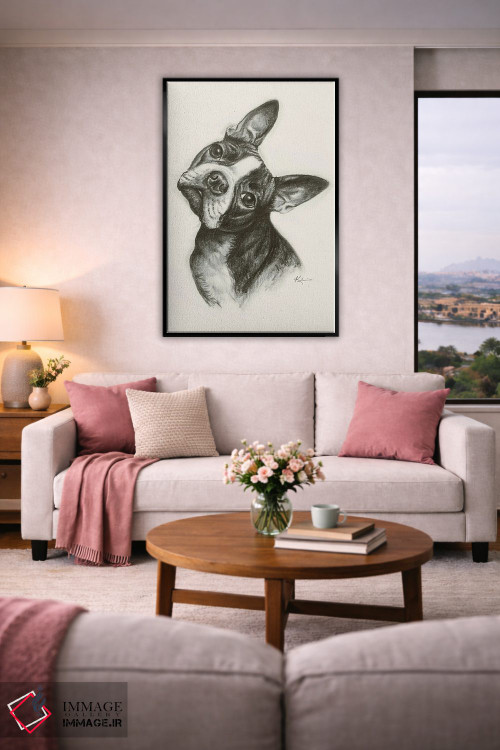 تابلو دکوراتیو طرح اسکچ بوستون تریر اثر لینزی کیوی - D5B