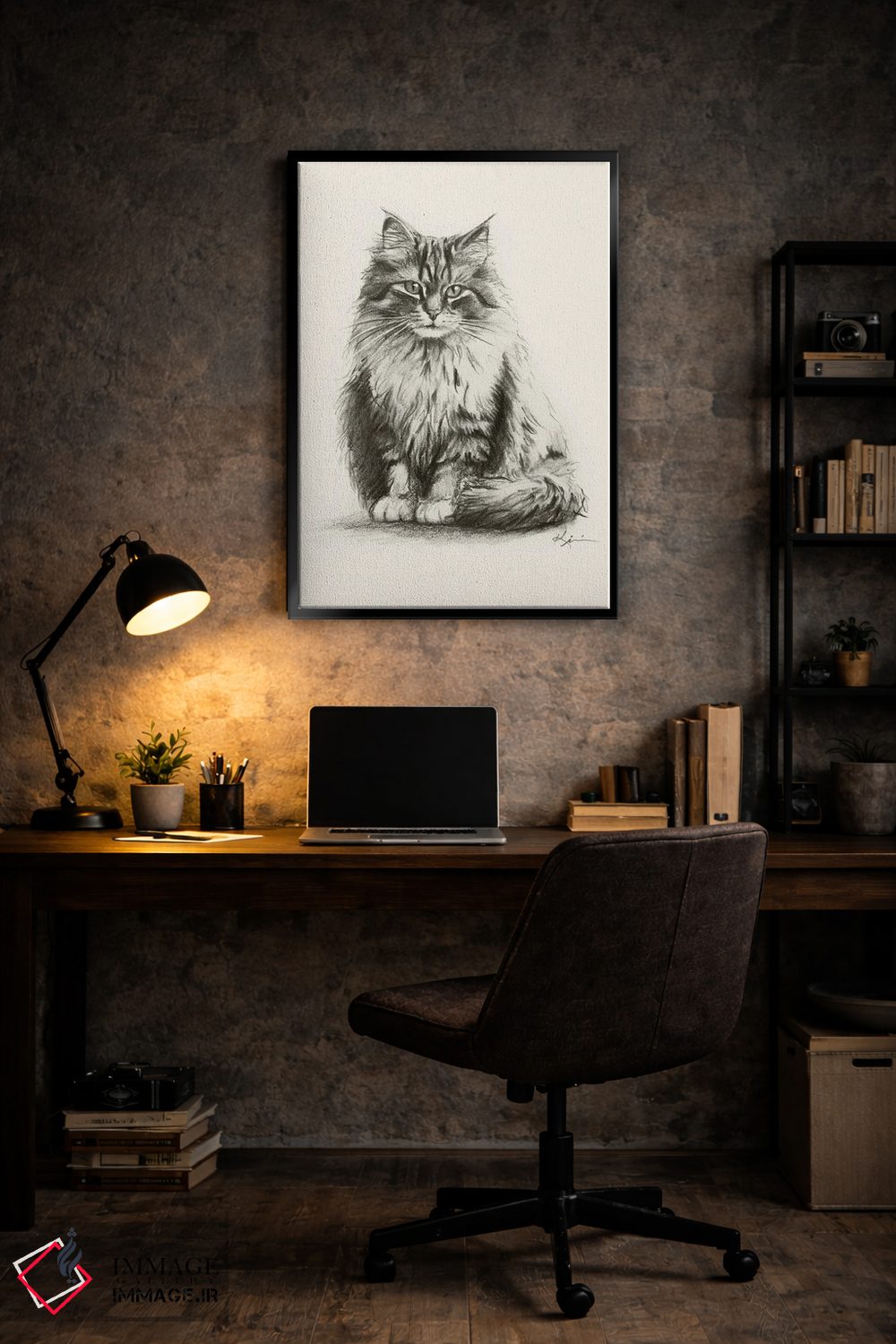تابلو دکوراتیو طرح اسکچ گربه سیبری اثر لینزی کیوی - D6B
