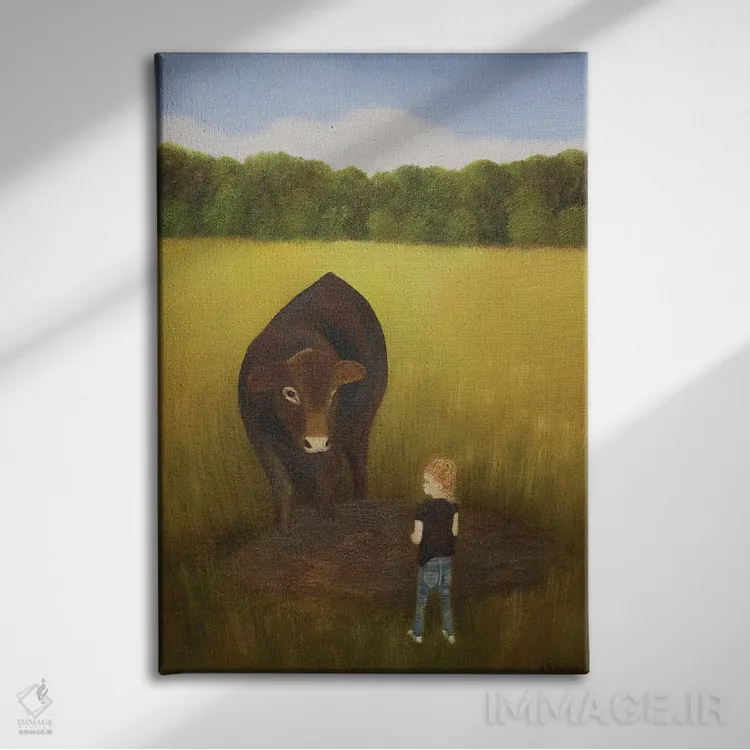 تابلو دکوراتیو دیدار با گاو اثر شریل میلر لکی - نمای روبهرو روی دیوار