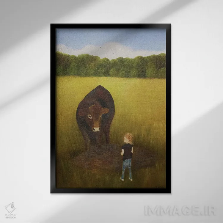 تابلو دکوراتیو دیدار با گاو اثر شریل میلر لکی - نمای قابدار مشکی