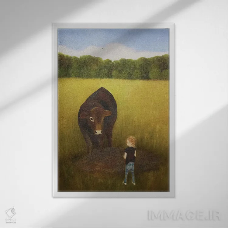 تابلو دکوراتیو دیدار با گاو اثر شریل میلر لکی - نمای قابدار سفید