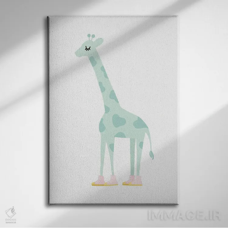 تابلو مینیمال زرافه اثر لیدی لوئیز دیزاینز - نمای روبهرو روی دیوار