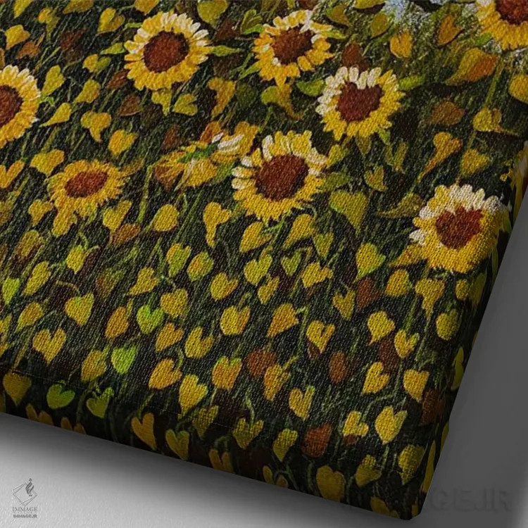 تابلو دکوراتیو مزرعه آفتابگردان اثر شریل میلر لکی - نمای نزدیک بافت بوم