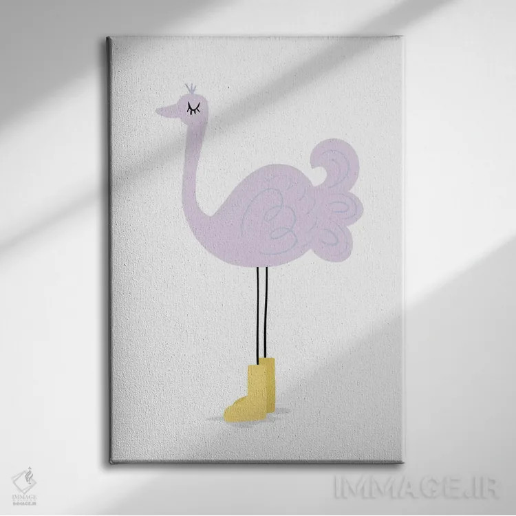 تابلو مینیمال شترمرغ اثر لیدی لوئیز دیزاینز - نمای روبهرو روی دیوار