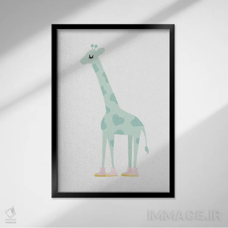 تابلو مینیمال زرافه اثر لیدی لوئیز دیزاینز - نمای قابدار مشکی