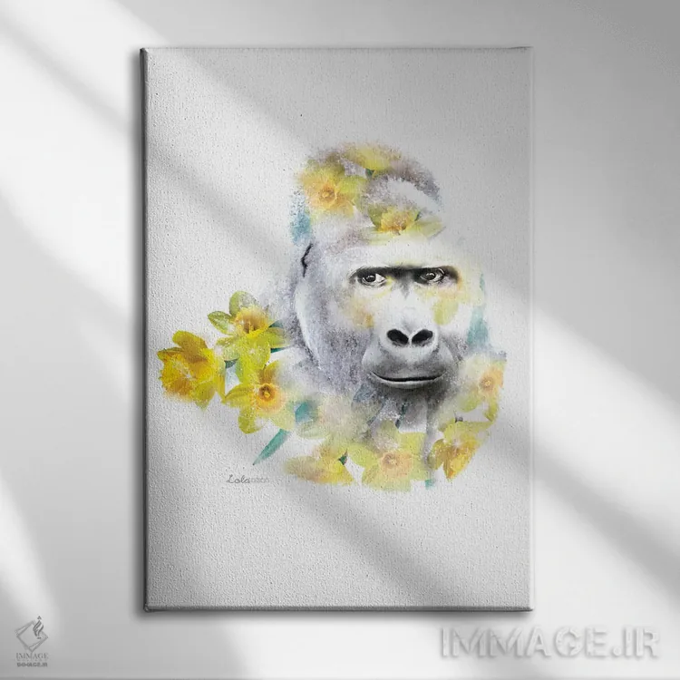 تابلو دکوراتیو گوریل گیاهی حیات وحش اثر لولا دیزاین - نمای روبهرو روی دیوار