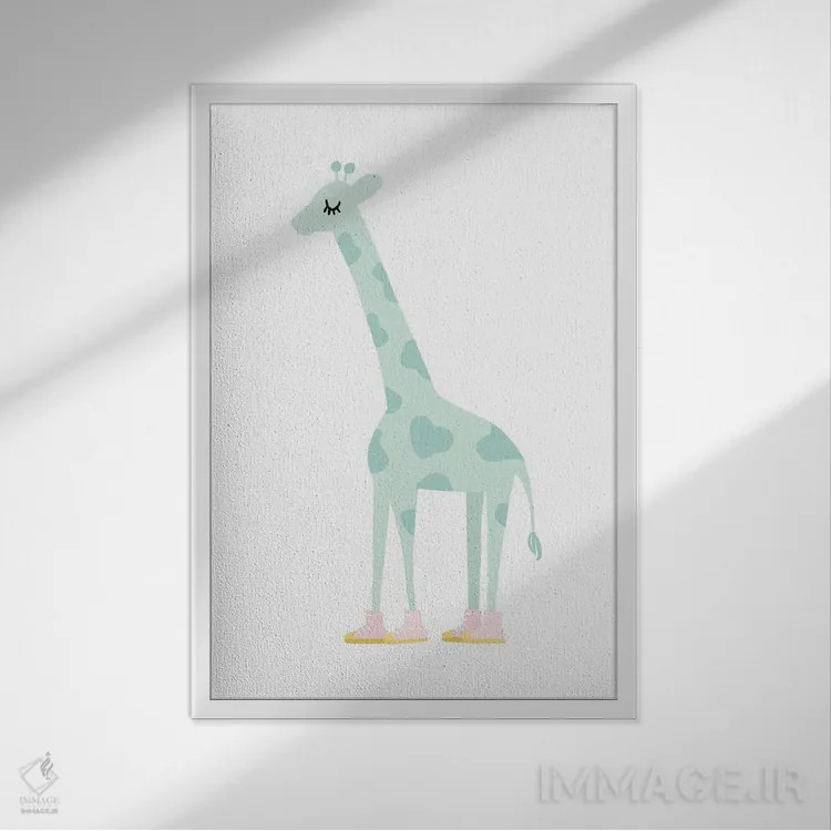 تابلو مینیمال زرافه اثر لیدی لوئیز دیزاینز - نمای قابدار سفید