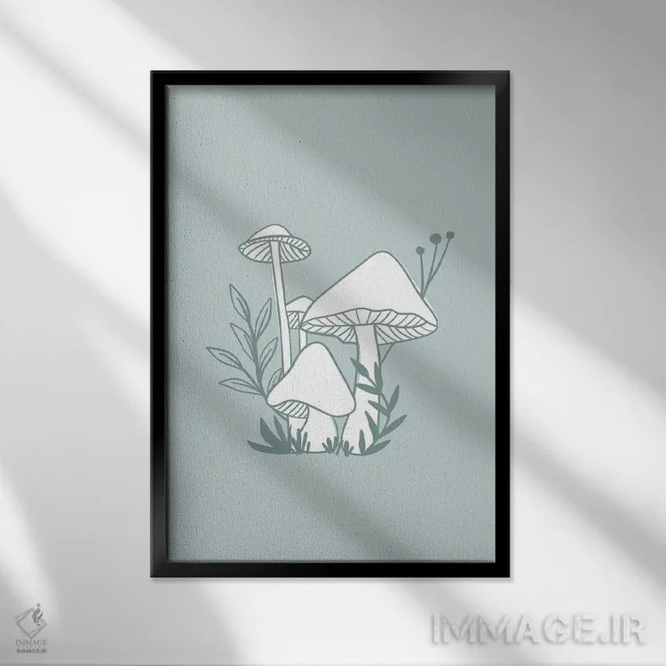 تابلو دکوراتیو قارچ های آبی اثر لیدی لوئیز دیزاینز - نمای قابدار مشکی