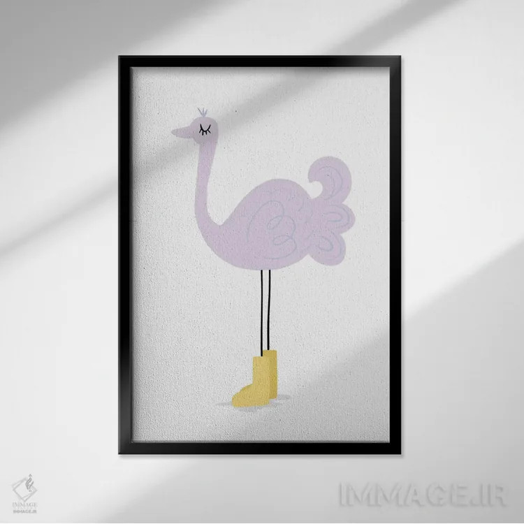 تابلو مینیمال شترمرغ اثر لیدی لوئیز دیزاینز - نمای قابدار مشکی