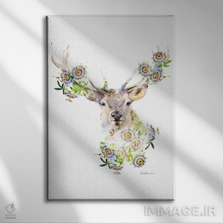 تابلو دکوراتیو گوزن نر گیاهی حیات وحش اثر لولا دیزاین - نمای روبهرو روی دیوار