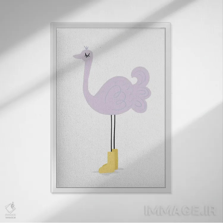 تابلو مینیمال شترمرغ اثر لیدی لوئیز دیزاینز - نمای قابدار سفید