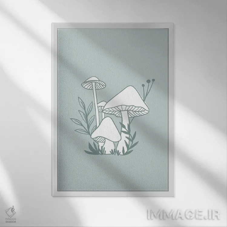 تابلو دکوراتیو قارچ های آبی اثر لیدی لوئیز دیزاینز - نمای قابدار سفید