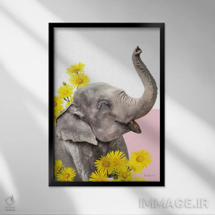 تابلو دکوراتیو فیل سافاری اثر لولا دیزاین - نمای قابدار مشکی