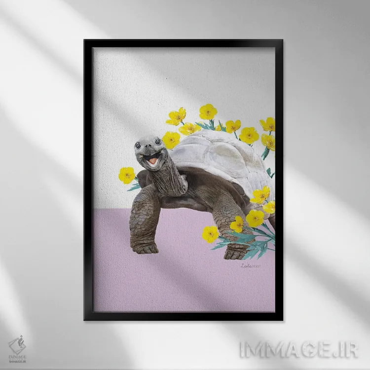 تابلو دکوراتیو لاک پشت خشکی سافاری اثر لولا دیزاین - نمای قابدار مشکی