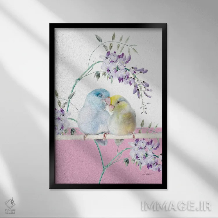 تابلو دکوراتیو طوطی کوچک سافاری اثر لولا دیزاین - نمای قابدار مشکی