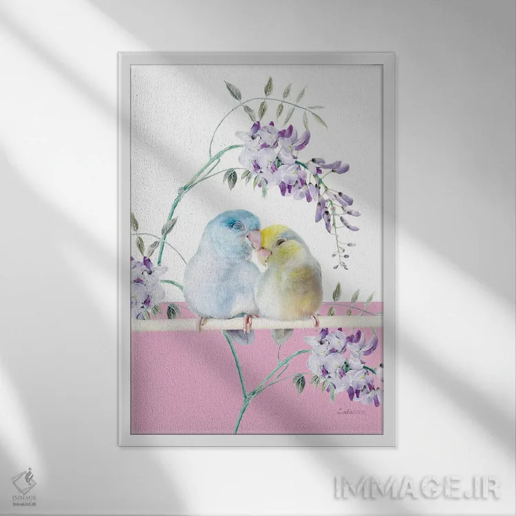 تابلو دکوراتیو طوطی کوچک سافاری اثر لولا دیزاین - نمای قابدار سفید