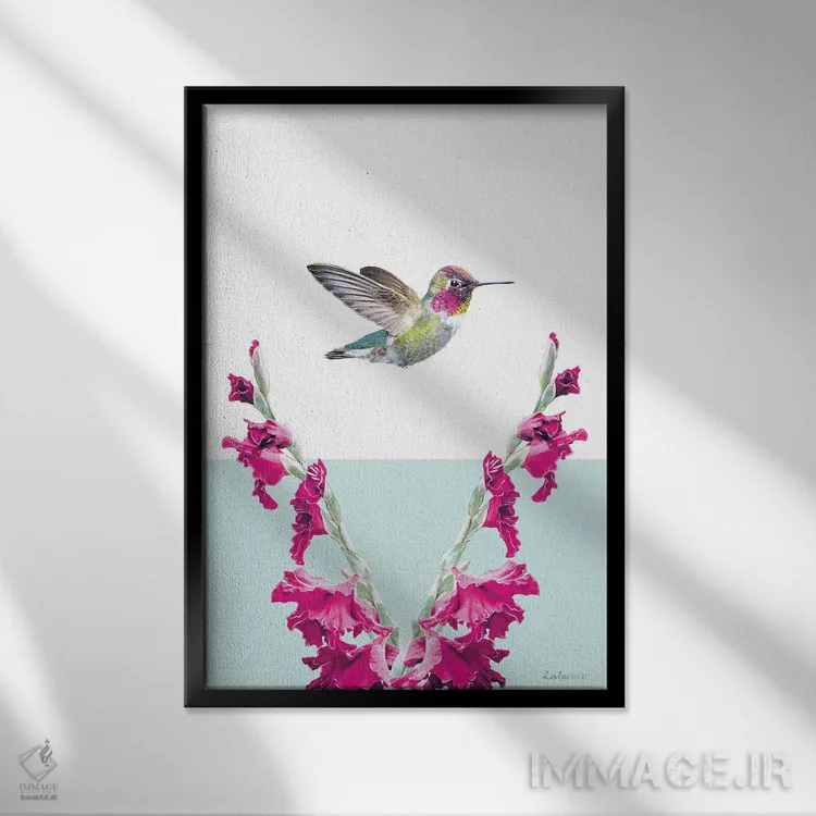 تابلو دکوراتیو مرغ مگس خوار سافاری اثر لولا دیزاین - نمای قابدار مشکی