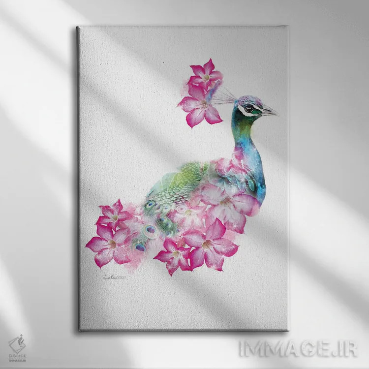 تابلو دکوراتیو طاووس گیاهی حیات وحش اثر لولا دیزاین - نمای روبهرو روی دیوار