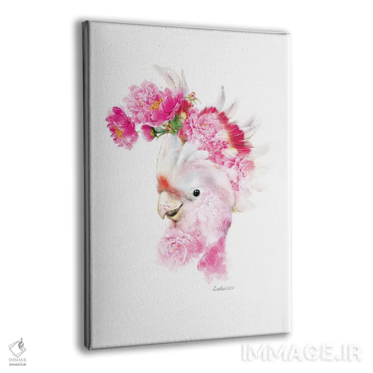 تابلو دکوراتیو کاکاتوو صورتی گیاهی حیات وحش اثر لولا دیزاین - نمای پرسپکتیو محصول