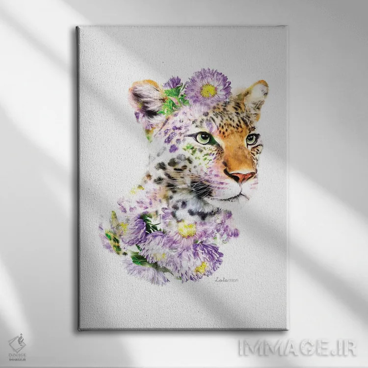 تابلو دکوراتیو پلنگ گیاهی حیات وحش اثر لولا دیزاین - نمای روبهرو روی دیوار