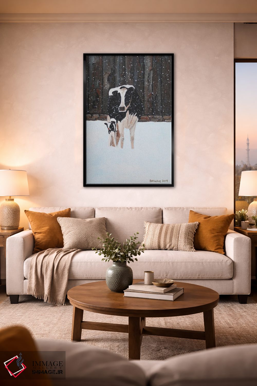 تابلو دکوراتیو گاو و گوساله در برف اثر شریل میلر لکی - D2B