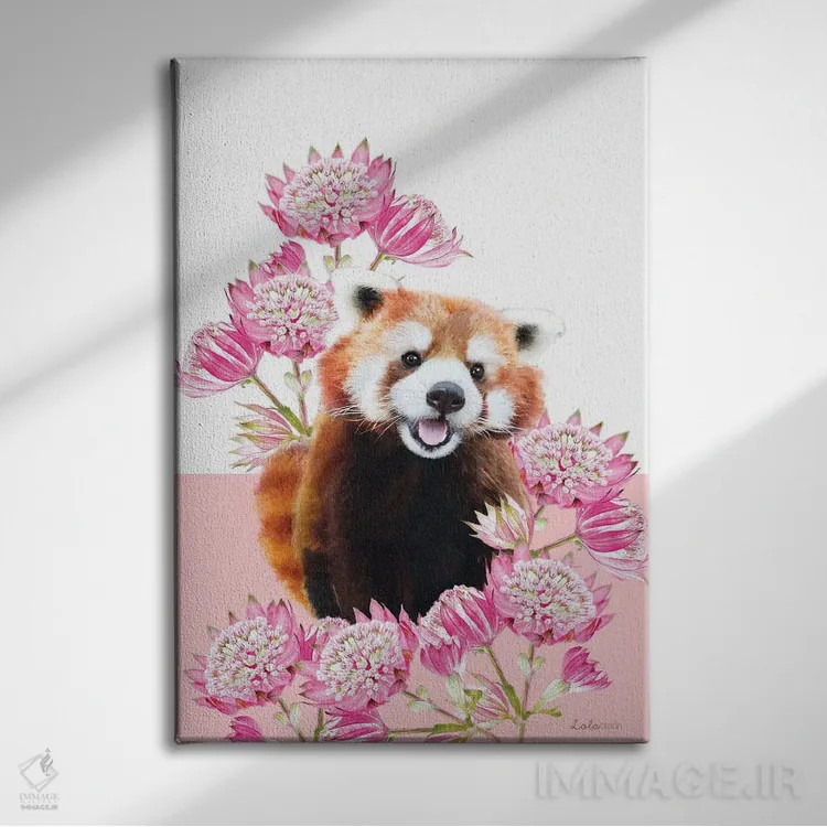 تابلو دکوراتیو پاندای قرمز سافاری اثر لولا دیزاین - نمای روبهرو روی دیوار