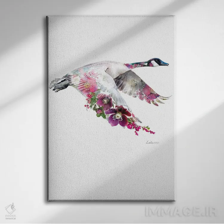 تابلو دکوراتیو غاز کانادا گیاهی حیات وحش اثر لولا دیزاین - نمای روبهرو روی دیوار