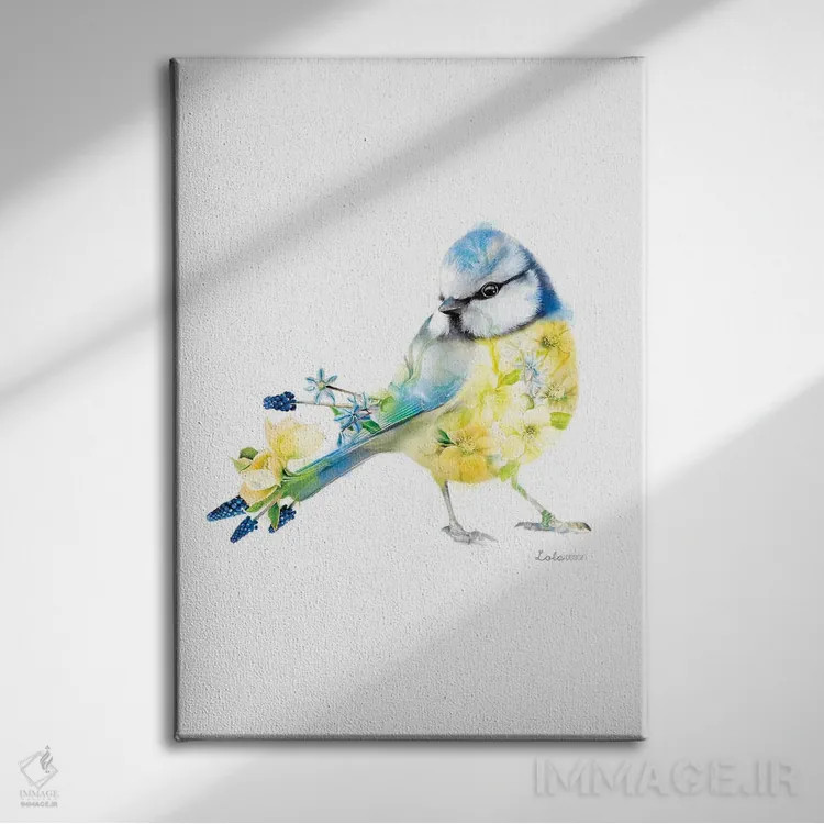 تابلو دکوراتیو کمرسیاه آبی گیاهی حیات وحش اثر لولا دیزاین - نمای روبهرو روی دیوار