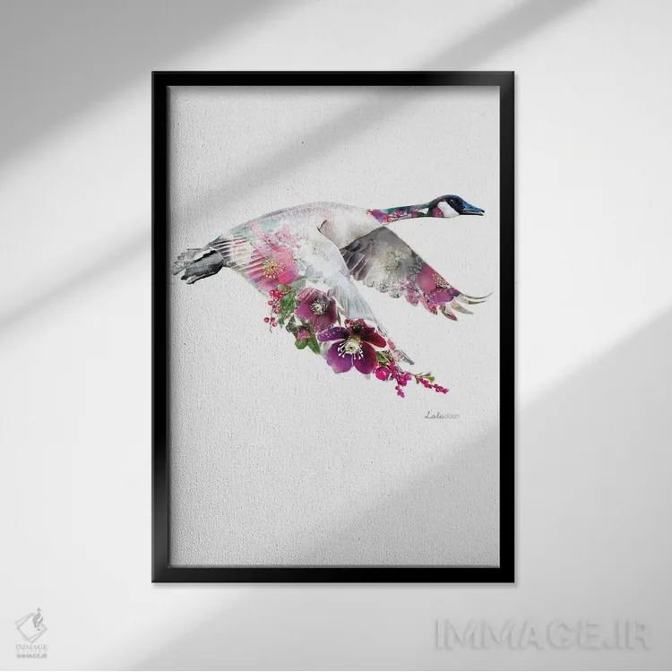 تابلو دکوراتیو غاز کانادا گیاهی حیات وحش اثر لولا دیزاین - نمای قابدار مشکی