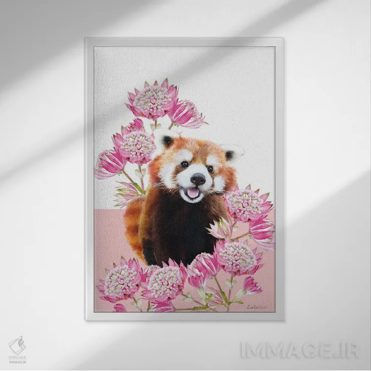 تابلو دکوراتیو پاندای قرمز سافاری اثر لولا دیزاین - نمای قابدار سفید