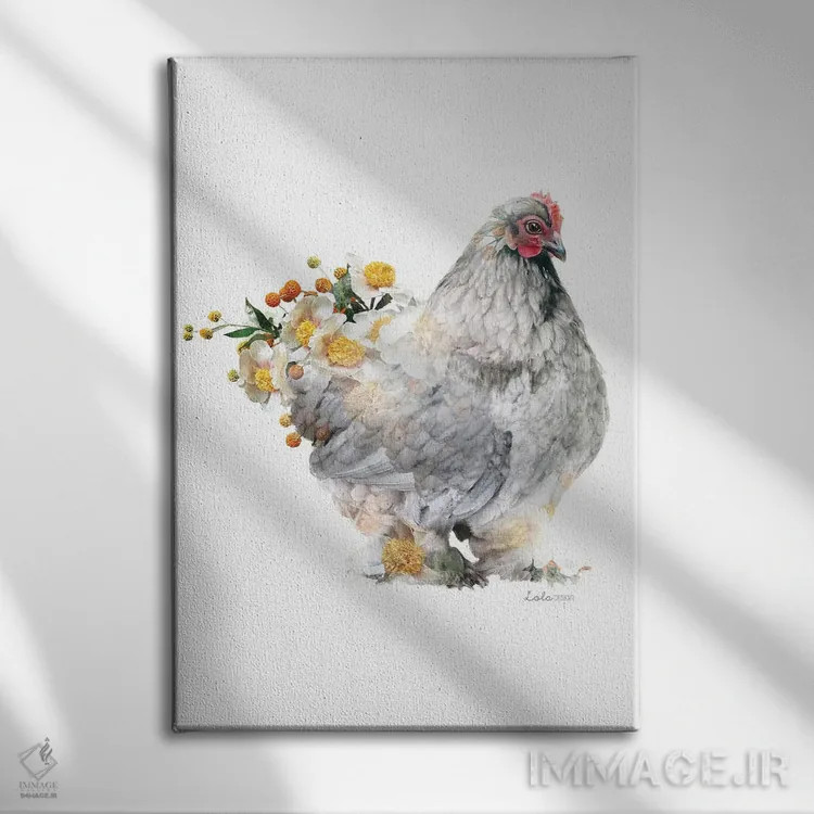 تابلو دکوراتیو مرغ براهمای گیاهی حیات وحش اثر لولا دیزاین - نمای روبهرو روی دیوار