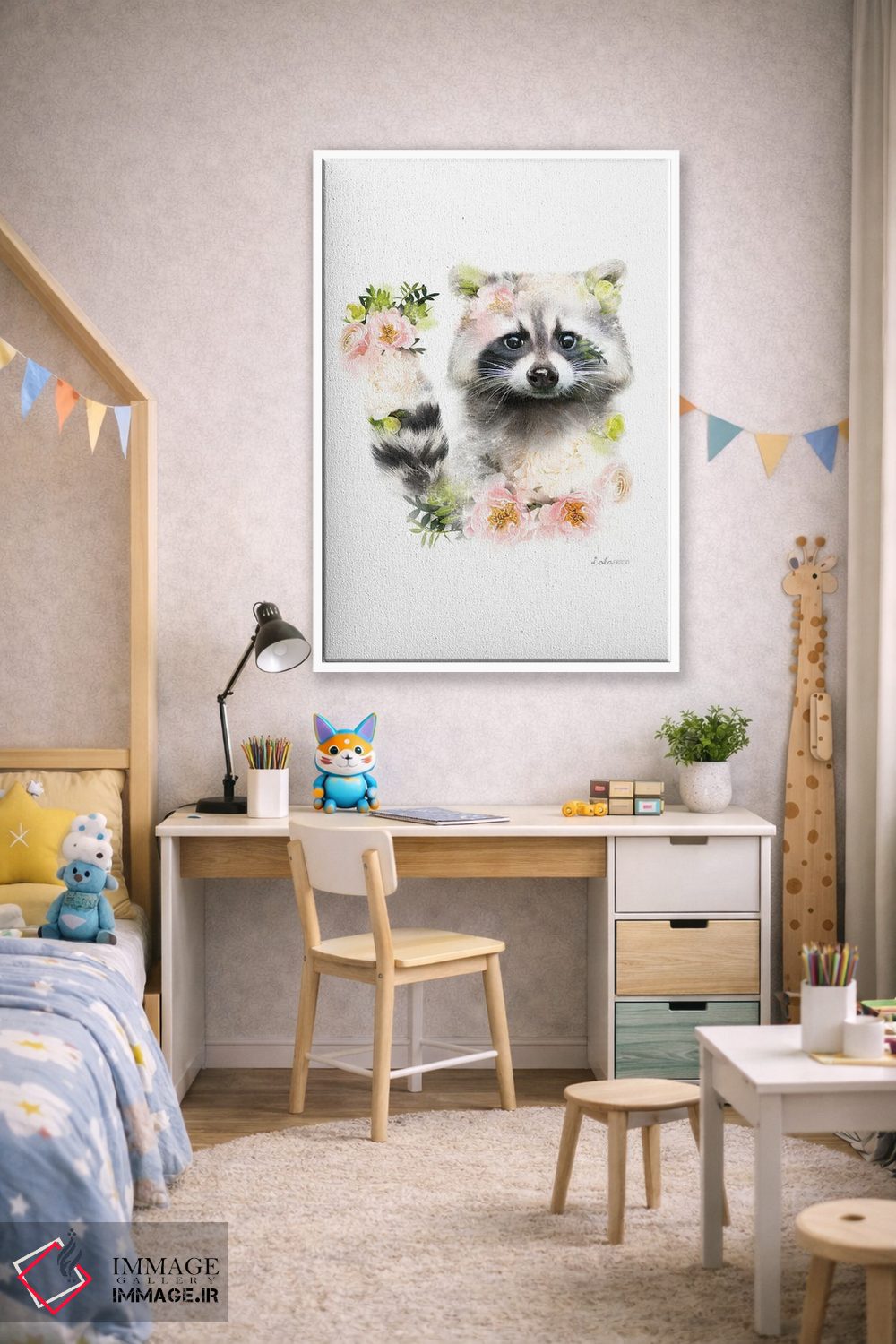 تابلو دکوراتیو راکون گیاهی حیات وحش اثر لولا دیزاین - D1W