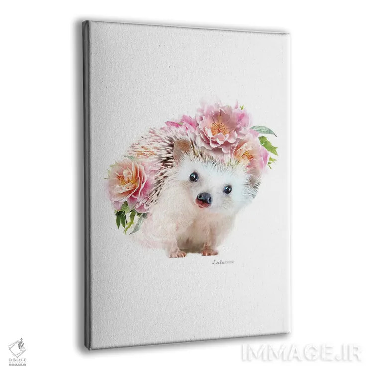 تابلو دکوراتیو جوجه تیغی صورتی گیاهی حیات وحش اثر لولا دیزاین - نمای پرسپکتیو محصول