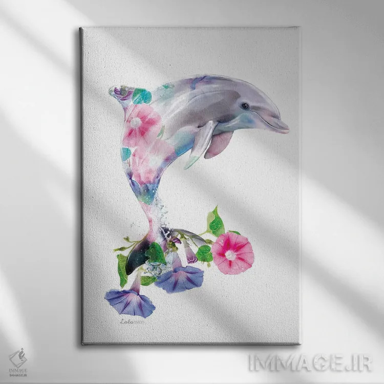 تابلو دکوراتیو دلفین گیاهی حیات وحش اثر لولا دیزاین - نمای روبهرو روی دیوار