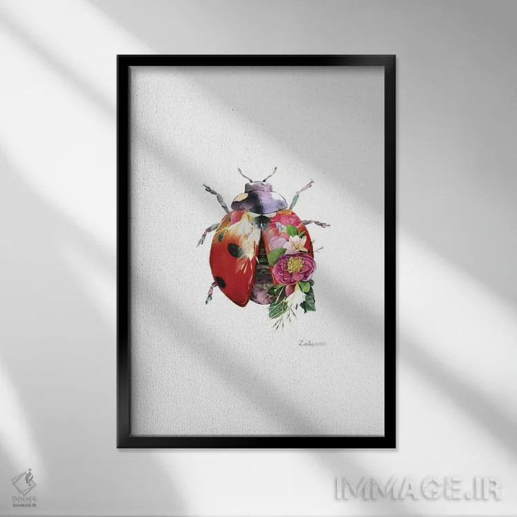 تابلو دکوراتیو کفشدوزک گیاهی حیات وحش اثر لولا دیزاین - نمای قابدار مشکی