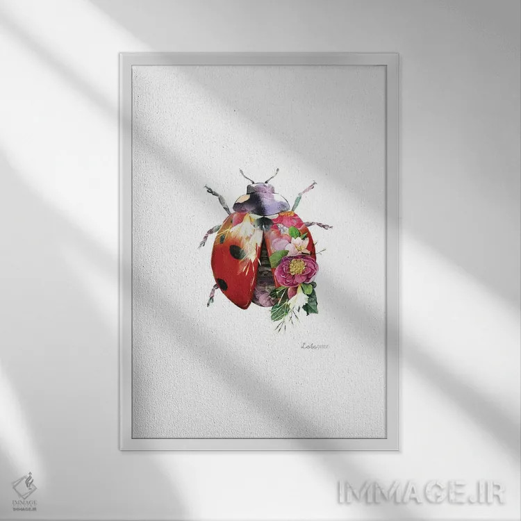 تابلو دکوراتیو کفشدوزک گیاهی حیات وحش اثر لولا دیزاین - نمای قابدار سفید